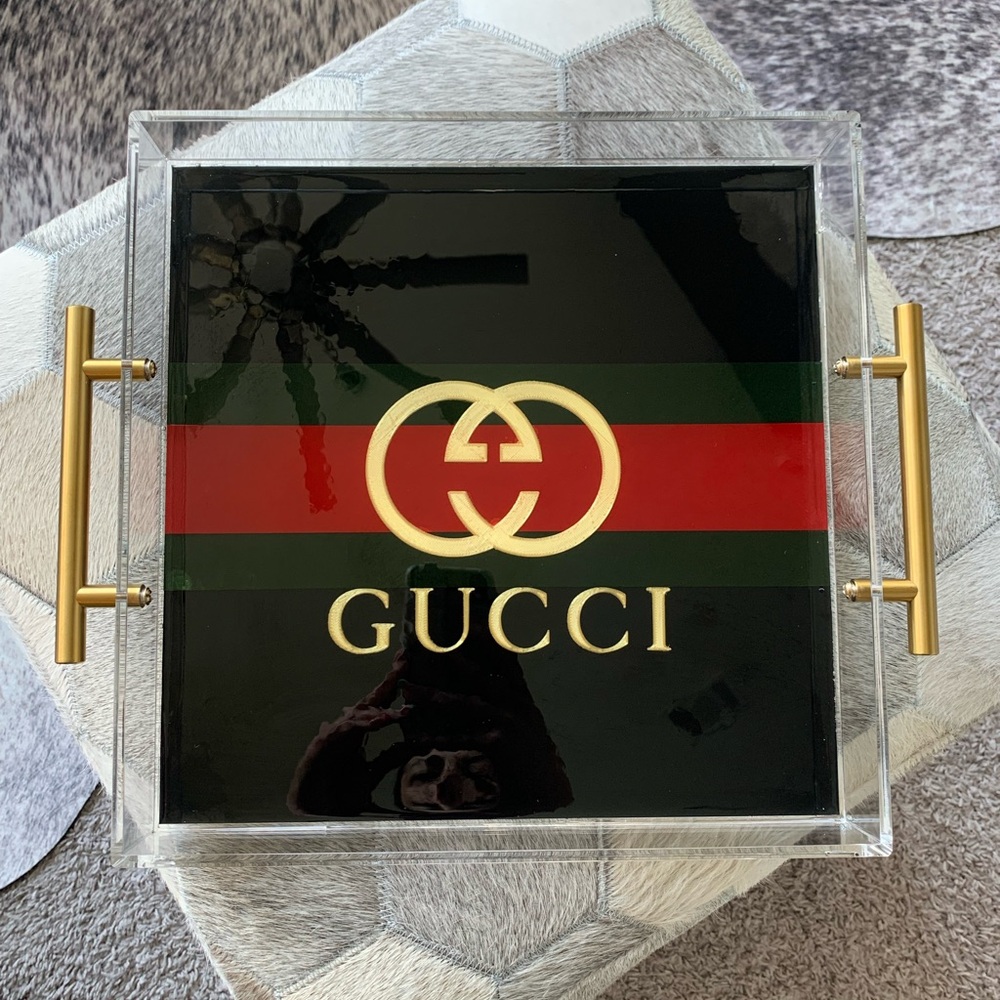 Custom Made Acrylic Tray with Red & Green Web Stripe